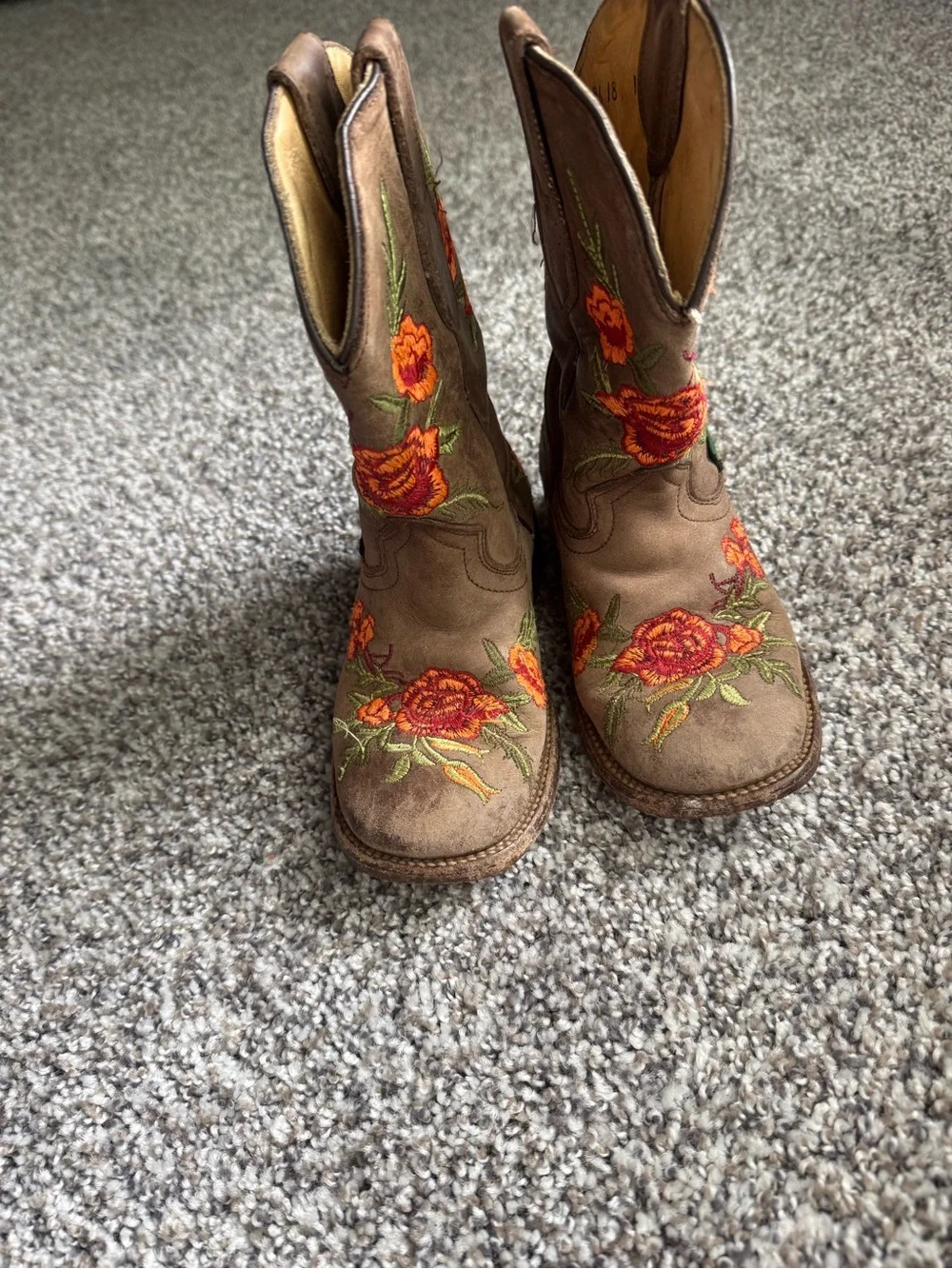 Kids Brown Embroidered Floral Western Boots